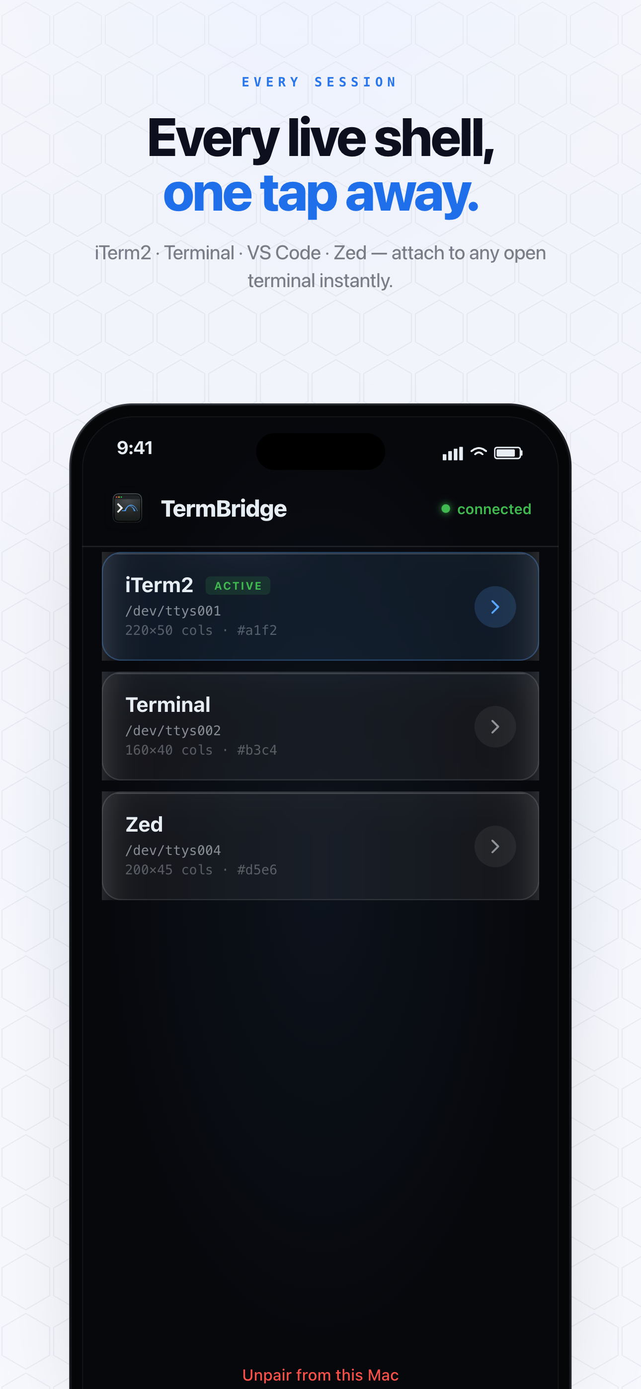 TermBridge iphone 02 sessions screen